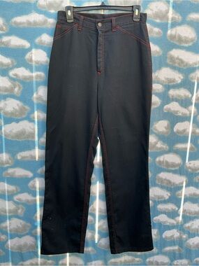 Vintage 70s Sears Jr Bazaar Black Pants Red Contrast Stitch Buckle Back HighRise